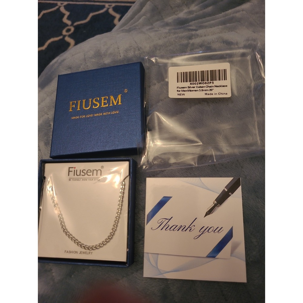 New In Box Fiusem Silver Cuban Chain Necklace Womans 3.5mm 20"